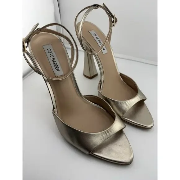 Steve Madden Beki Sandal in Gold Color 4.25" Heel - Women's Size 10 - Picture 1 of 9